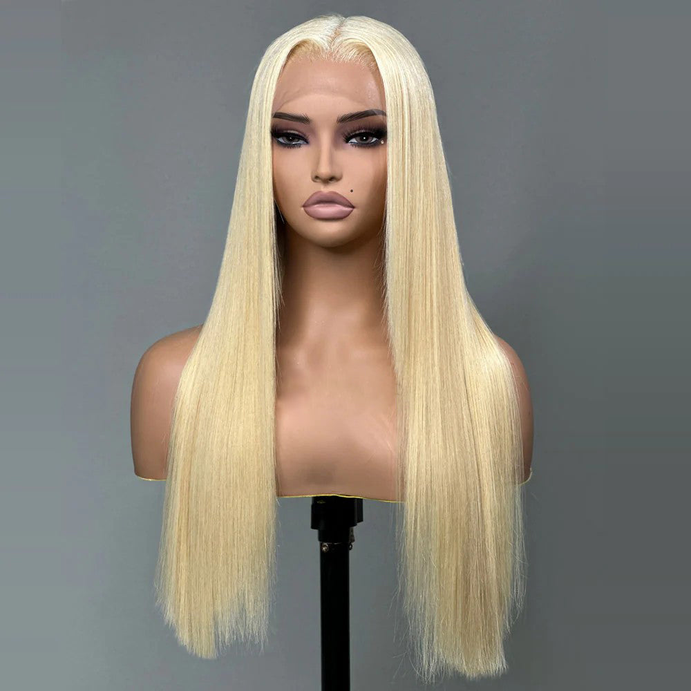 AngelBella Queen Doner Virgin Hair 13X4 HD Lace Frontal Wigs 613 Straight Raw Cuticle Aligned Human Hair Wigs