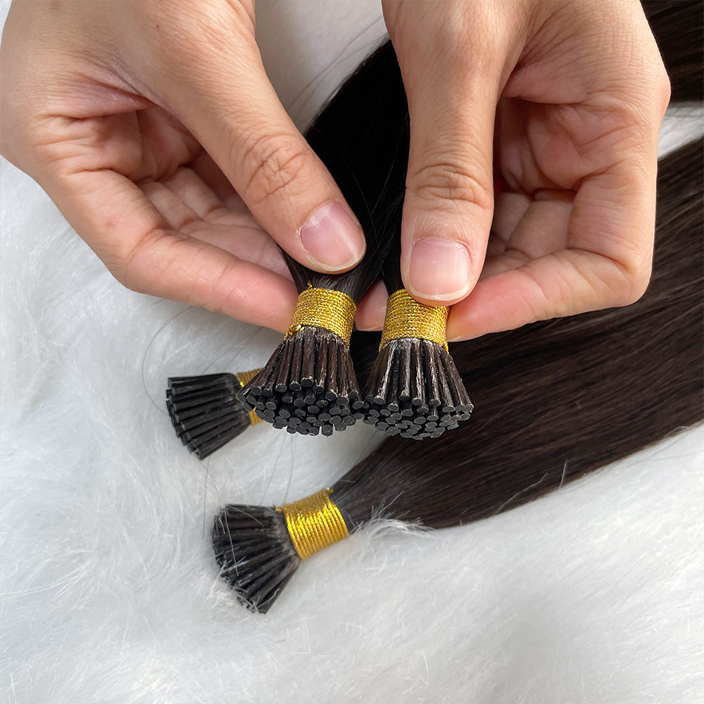 AngelBella I-Tip Hair Extensions European One Donor Raw Human Hair Dark Colors