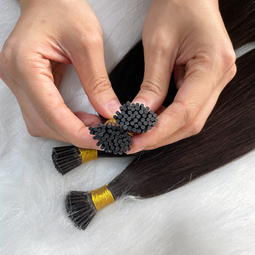 AngelBella I-Tip Hair Extensions Remy Human Hair Dark Colors