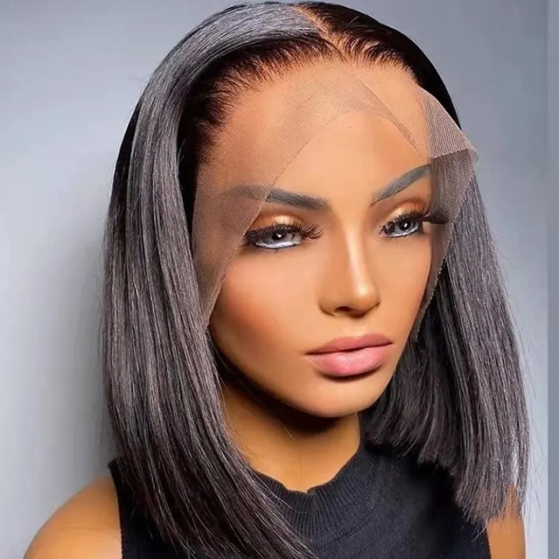 AngelBella Queen Doner Virgin Hair 13X4 Transparent Natural Bob Wig Straight Raw Hair Lace Frontal Human Hair Wigs