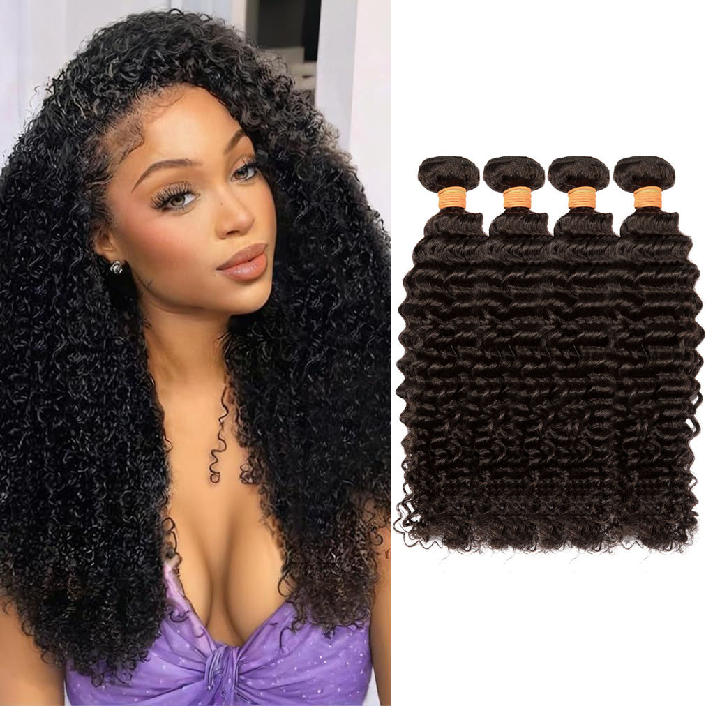AngelBella Kinky Curly Hair Bundles 100% Human Hair Weave Bundles 12-40Inches 1 Pieces/Pack Black Color Quick Weave Sew in Extension Very Soft