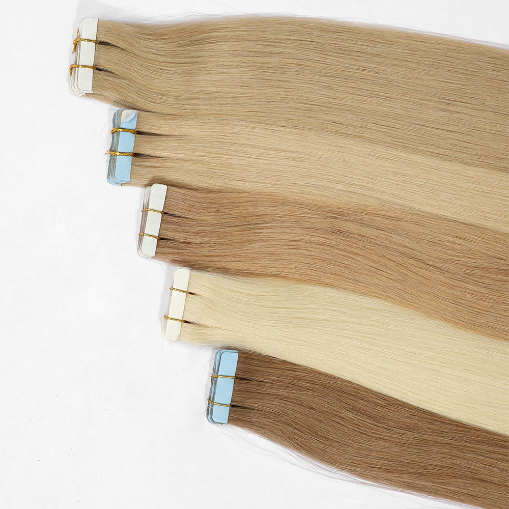 AngelBella Tape In Hair Extensions Human Hair, Light color, 50g 20pcs, Skin Weft Seamless Invisible, Silky Straight with Thick Ends, European oned onor raw hair