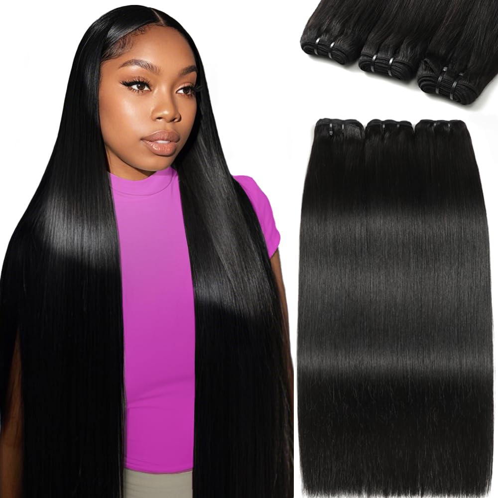 Angelbella Human Hair Bundles 8-40 Inch Straight Human Hair Extensions Unprocessed Brazilian Hair Bundles Quick Weave Natural Black