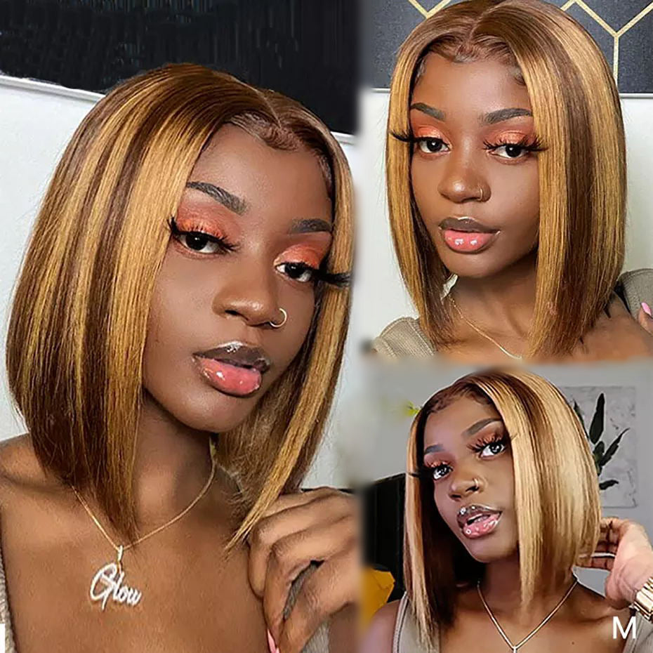 AngelBella Queen Doner Virgin Hair 13X4 HD Highlight Bob Wig Straight Raw Hair Lace Frontal Human Hair Wigs