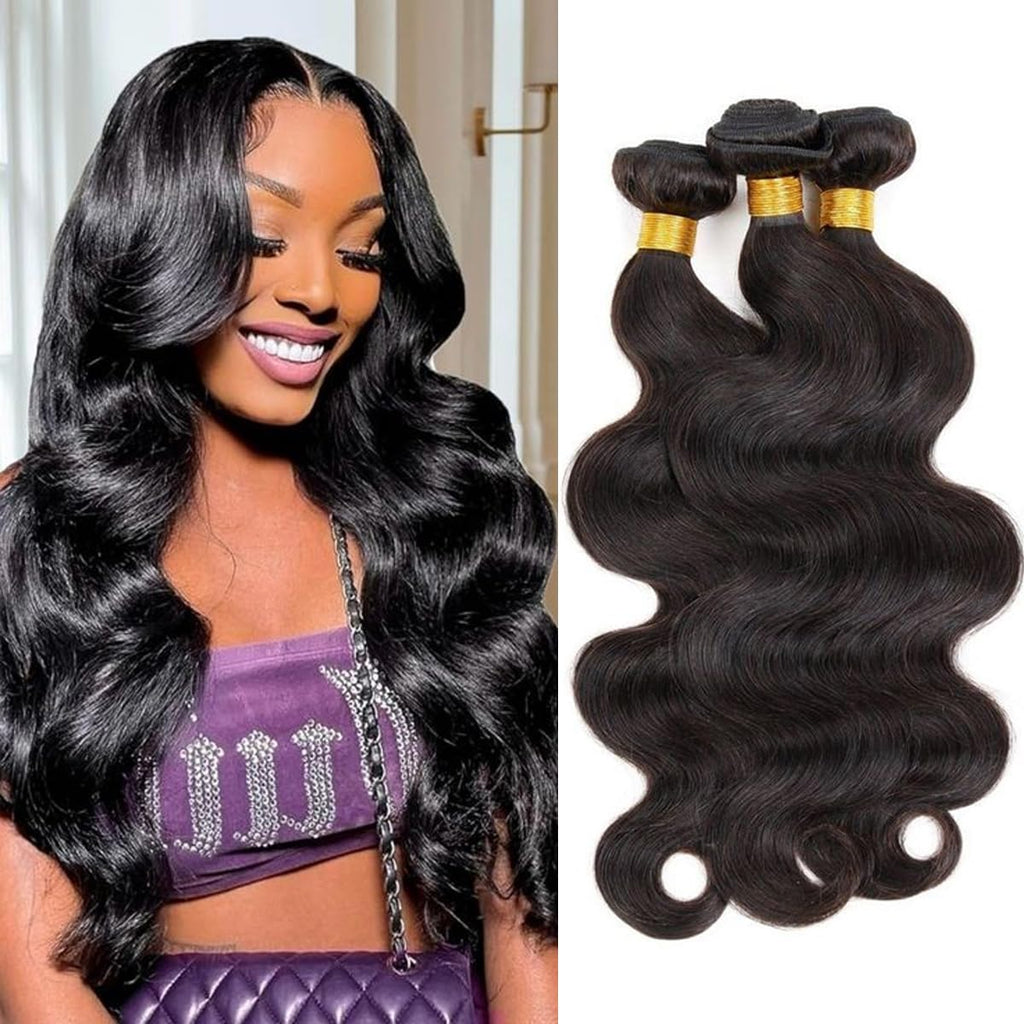 Body Wave Bundles Human Hair 12 14 16 18 20 22 24 26 30 32 40 Inch Human Hair Bundle 100% Unprocessed Brazilian Virgin Hair Bundles Human Hair Extensions for Black Women Natural Color