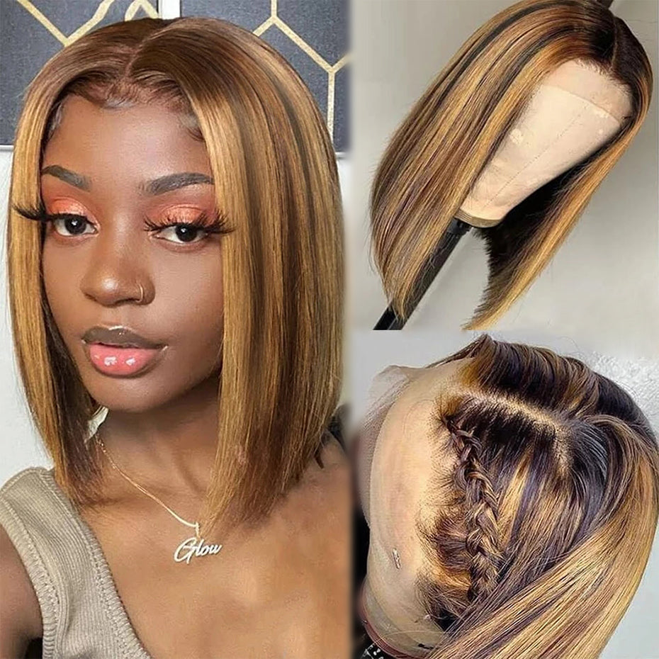 AngelBella Queen Doner Virgin Hair 13X4 HD Highlight Bob Wig Straight Raw Hair Lace Frontal Human Hair Wigs