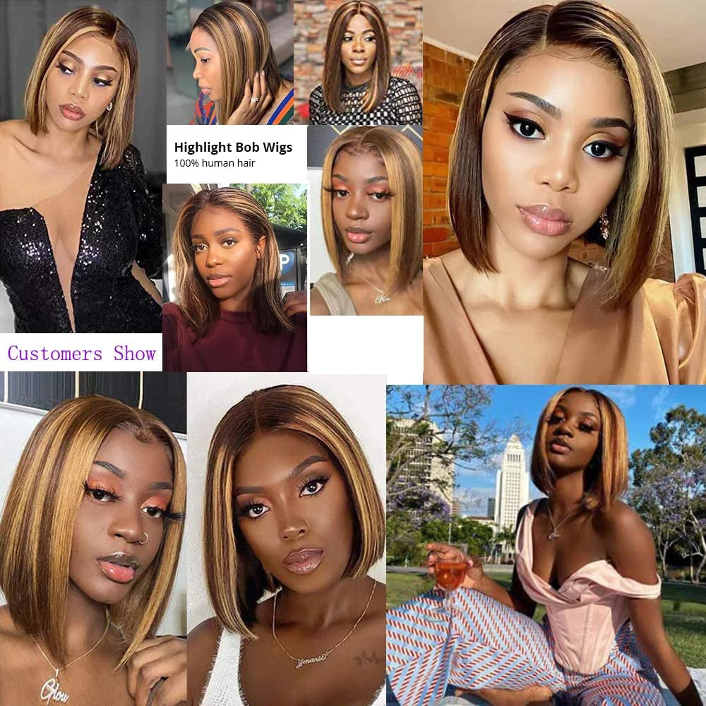AngelBella Queen Doner Virgin Hair 13X4 HD Highlight Bob Wig Straight Raw Hair Lace Frontal Human Hair Wigs