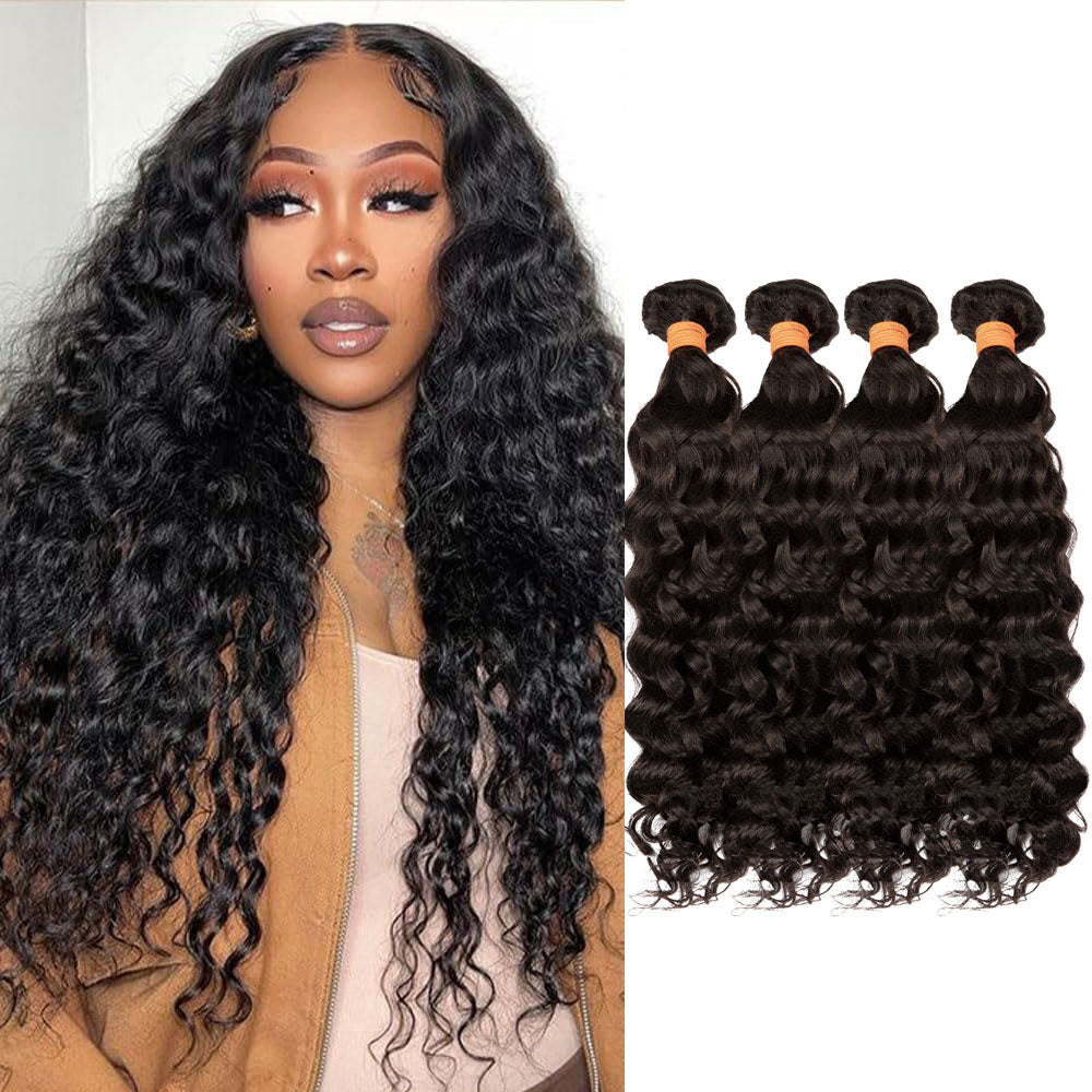 Angelbella 12-40 Inch Water Wave Human Hair Bundles 100% Unprocessed Curly Brazilian Virgin Hair Wet And Wavy Bundles Human Hair Extensions Natural Black
