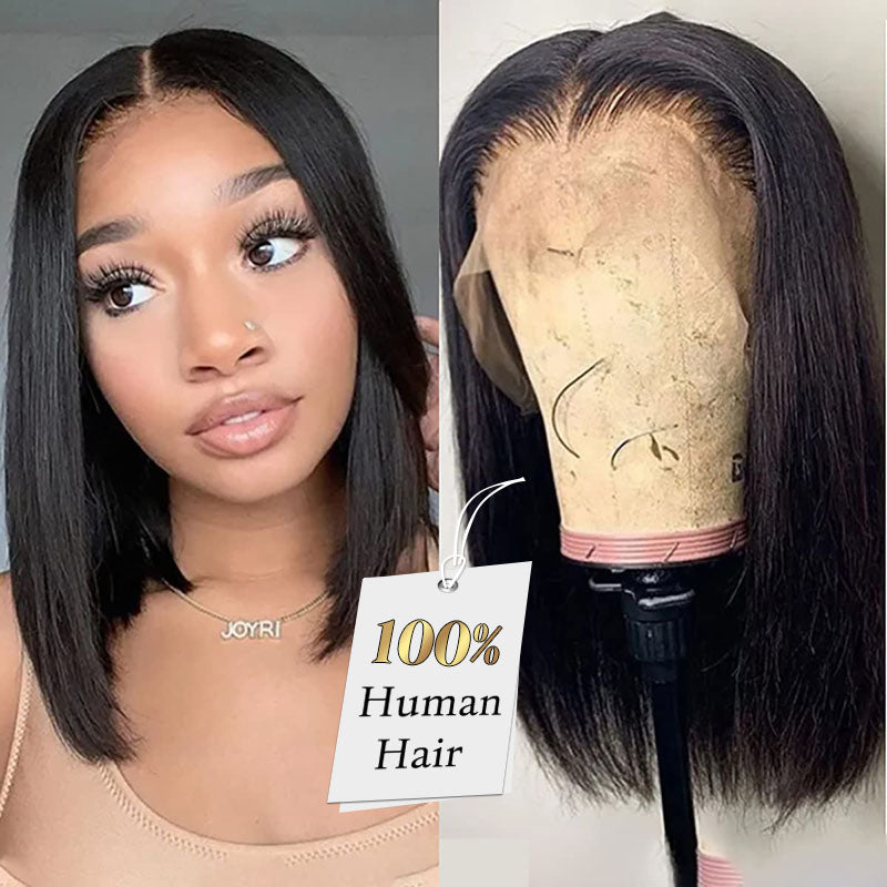 Bob Wig Human Hair 13X4 Lace Front Wigs Human hair 150% Density Short Straight Frontal Bob Wig Transparent Lace Frontal wigs Pre Plucked for Women Glueless Wigs With Baby Hair Natural black 10-18 Inch