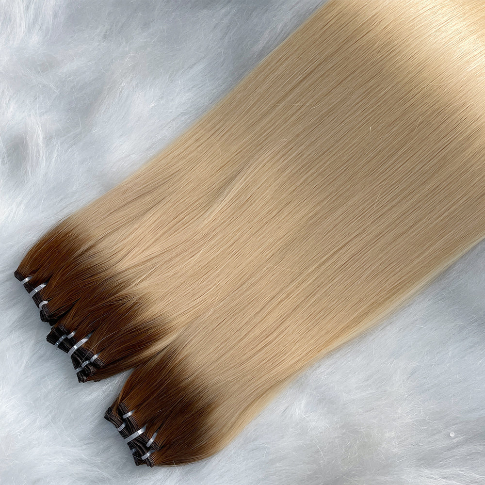 AngelBella Genius Weft Hair Extensions European One Donor Raw Human Hair Ombre Colors