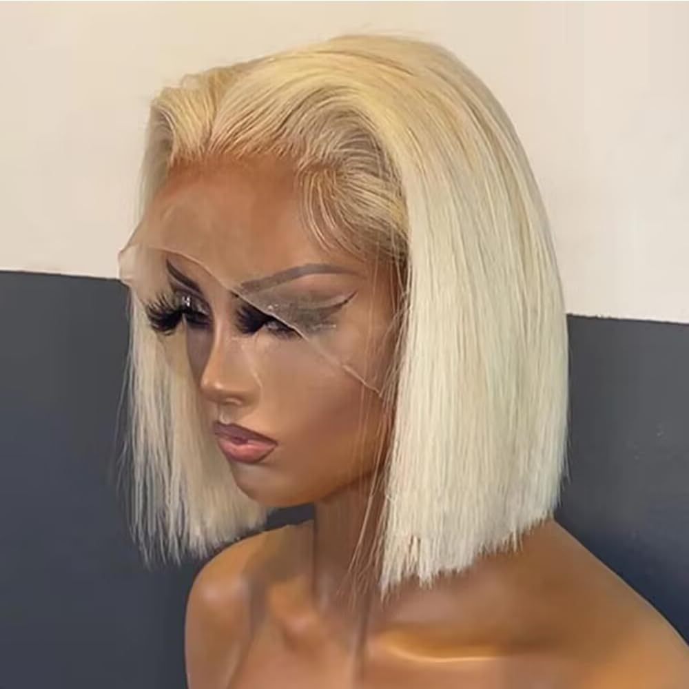 Blonde 613 Bob Wig Human Hair HD Transparent 13X4 Straight Bob Lace Front Wigs Human Hair Wear and Go Glueless Wig Human Hair Pre Plucked 613 Blonde Short Bob Lace Frontal Wigs For Black Women