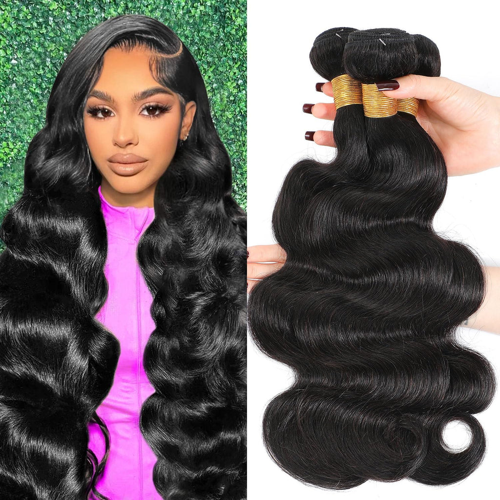 AngelBella Wholesale Human Hair Bundles 8-40 Inch 100% Unprocessed Brazilian Virgin Hair Glossy Quick Weave Body Wave Bundles Deals Natural Black Extensions