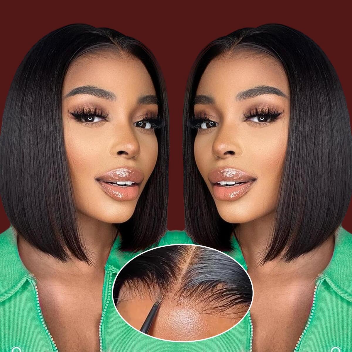 Bob Wig Human Hair Glueless Wigs Human Hair Pre Plucked Pre Cut 4x4 HD Lace Front Glueless Wigs Human Hair 180% Density Short Straight Bob Wigs for Black Women 10-18 inch