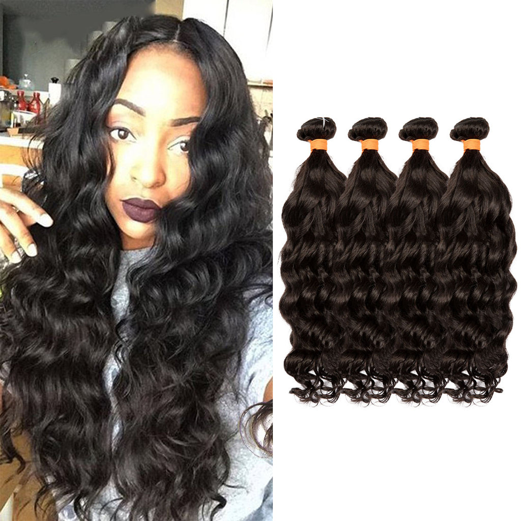 AngelBella Remy Brazilian Natural Wave Hair Bundles 100% Unprocessed Virgin Human Hair Extensions Weave Natural Color (12 14 16 18 20 22 24 26 28 30 32 34 36 38 40)