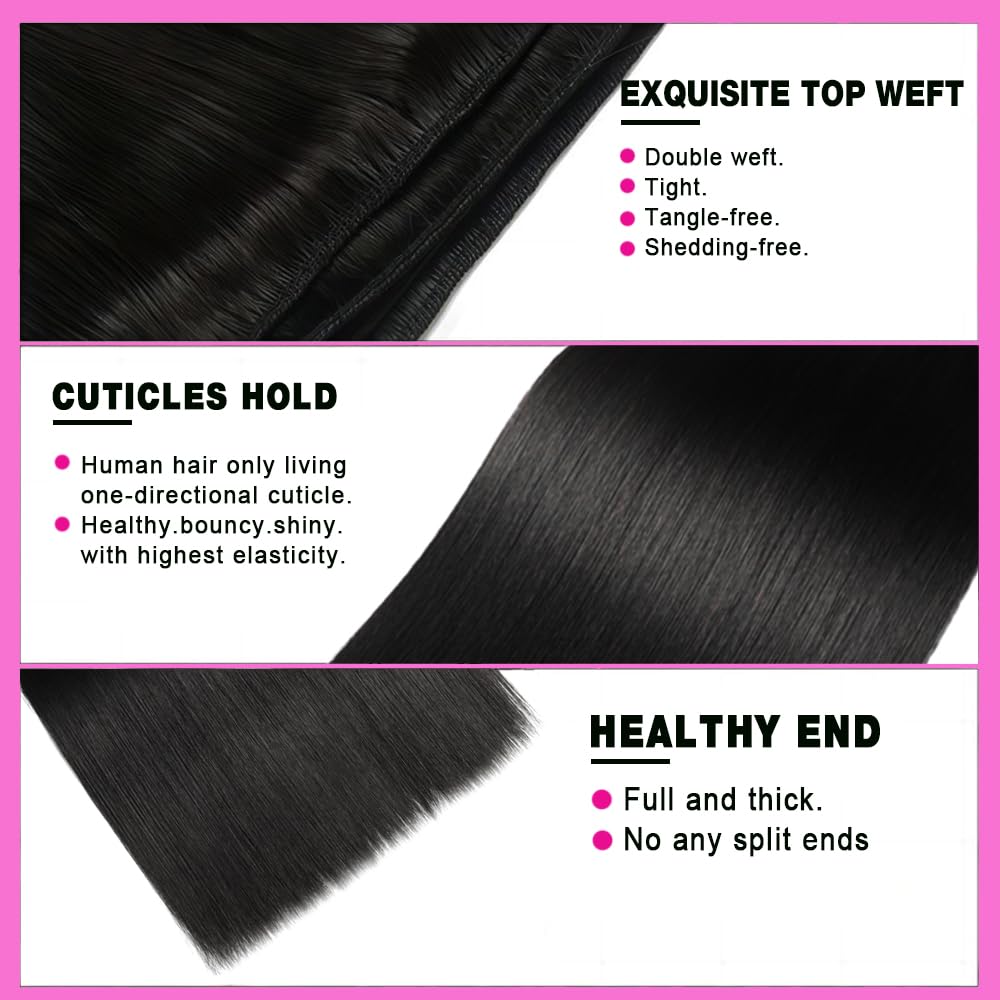 Angelbella Human Hair Bundles 8-40 Inch Straight Human Hair Extensions Unprocessed Brazilian Hair Bundles Quick Weave Natural Black