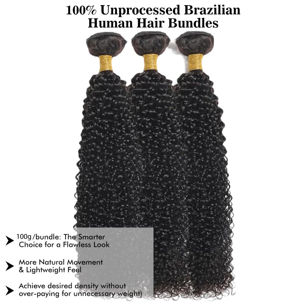 AngelBella Kinky Curly Hair Bundles 100% Human Hair Weave Bundles 12-40Inches 1 Pieces/Pack Black Color Quick Weave Sew in Extension Very Soft