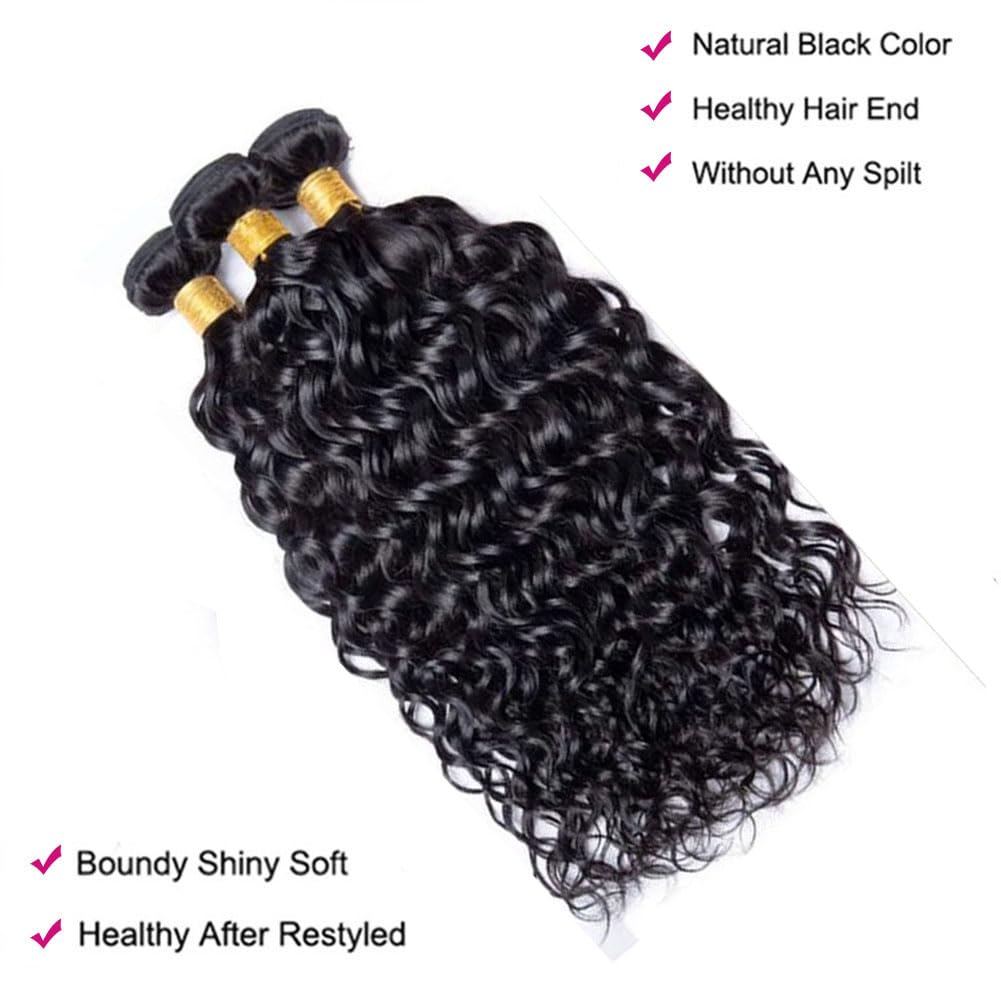 Angelbella 12-40 Inch Water Wave Human Hair Bundles 100% Unprocessed Curly Brazilian Virgin Hair Wet And Wavy Bundles Human Hair Extensions Natural Black