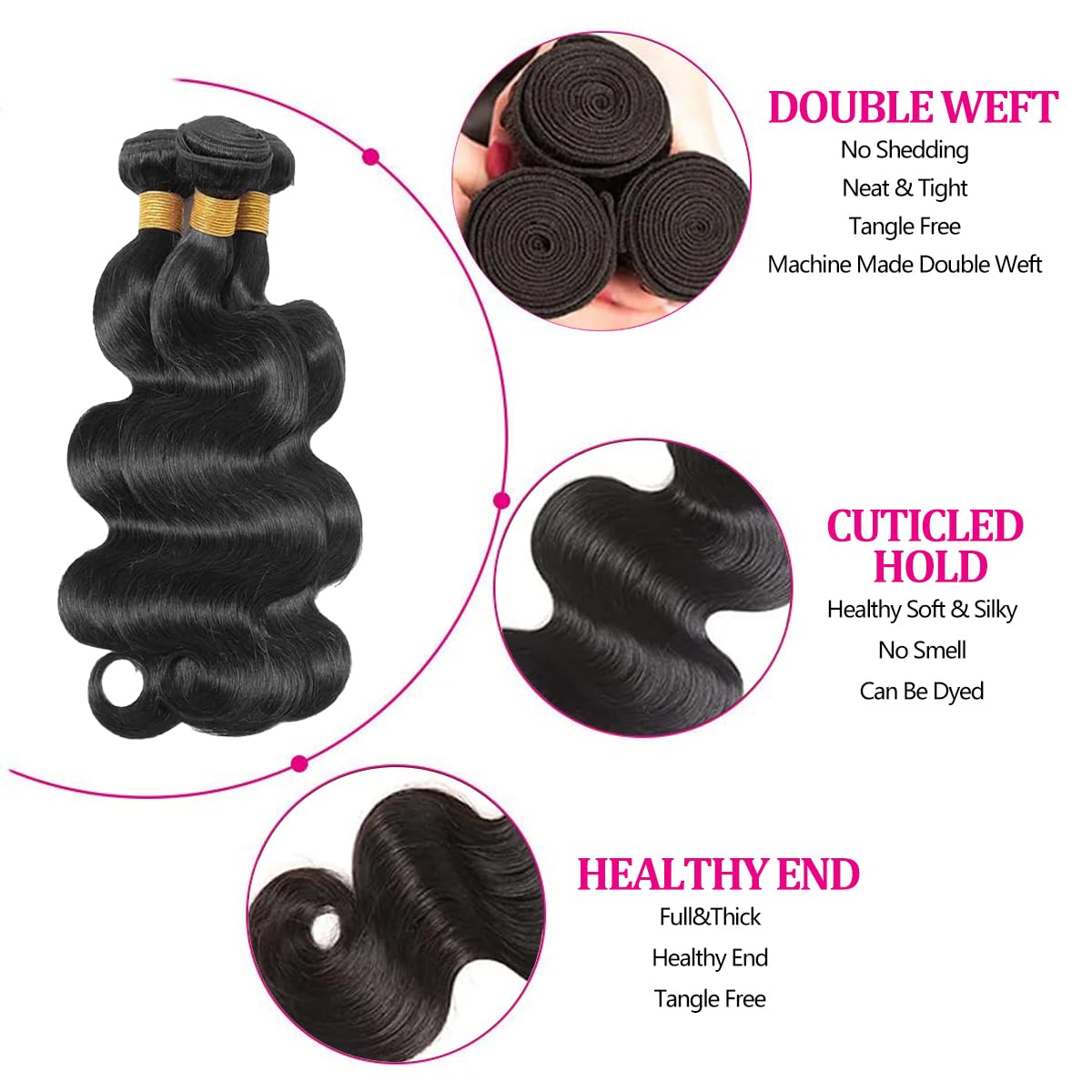Body Wave Bundles Human Hair 12 14 16 18 20 22 24 26 30 32 40 Inch Human Hair Bundle 100% Unprocessed Brazilian Virgin Hair Bundles Human Hair Extensions for Black Women Natural Color