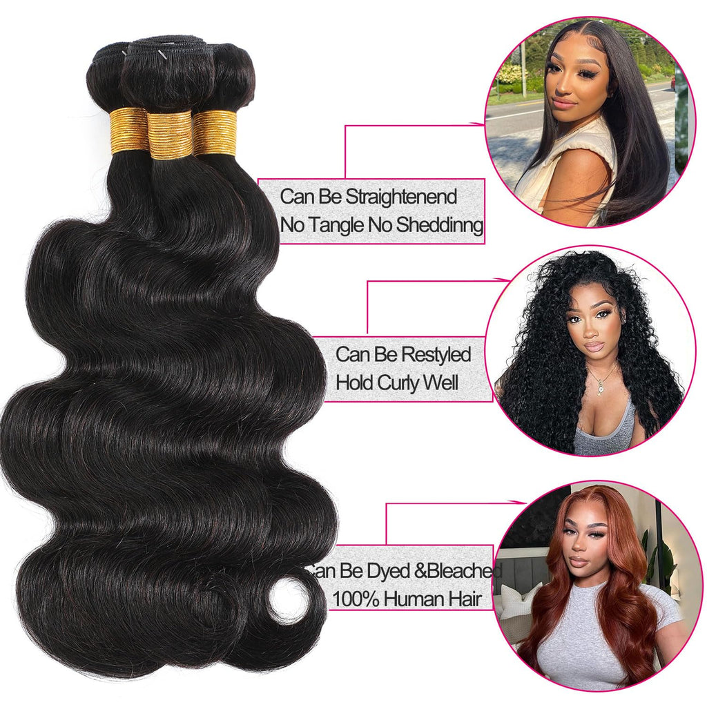 AngelBella Wholesale Human Hair Bundles 8-40 Inch 100% Unprocessed Brazilian Virgin Hair Glossy Quick Weave Body Wave Bundles Deals Natural Black Extensions
