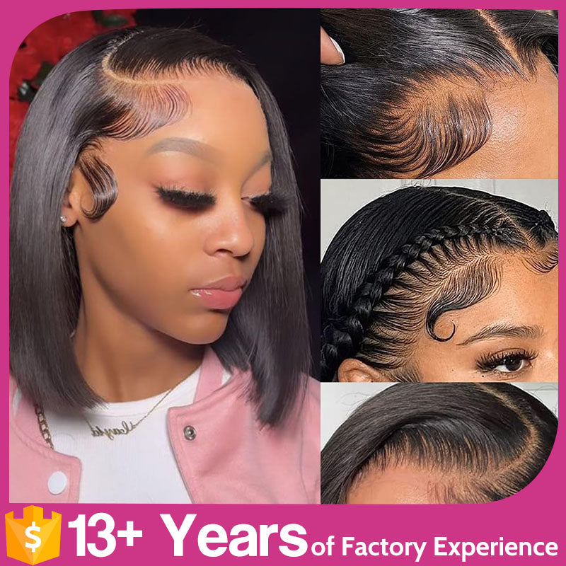Bob Wig Human Hair 13X4 Lace Front Wigs Human hair 150% Density Short Straight Frontal Bob Wig Transparent Lace Frontal wigs Pre Plucked for Women Glueless Wigs With Baby Hair Natural black 10-18 Inch