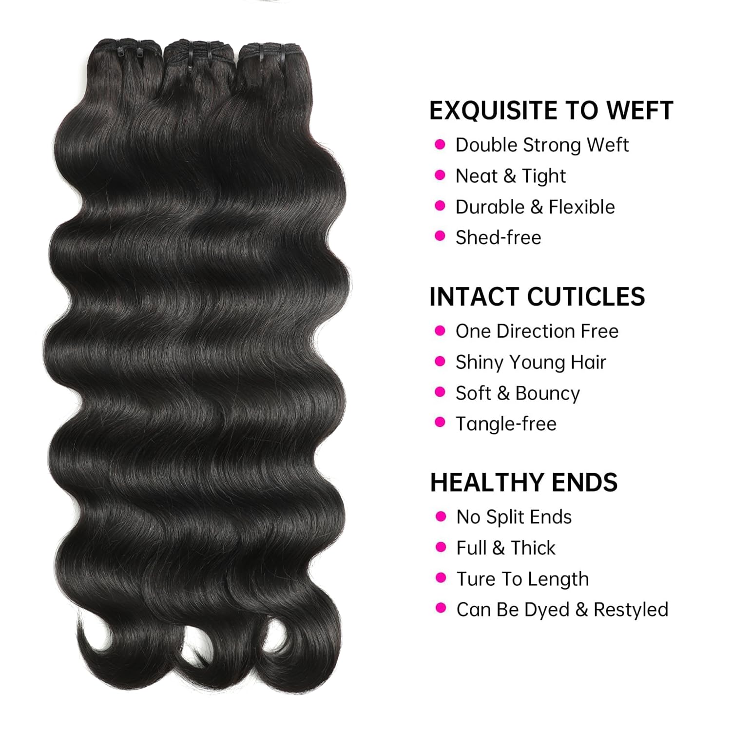 Angelbella Human Hair Bundles 18 20 22 24 Inch Body Wave Human Hair Bundles 100% Unprocessed Brazilian Virgin Hair Bundles Human Hair Natural Colour Extensions Quick Weave