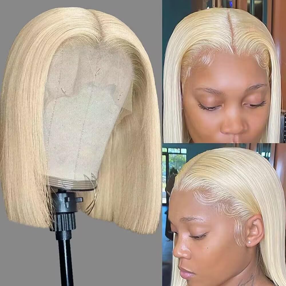 Blonde 613 Bob Wig Human Hair HD Transparent 13X4 Straight Bob Lace Front Wigs Human Hair Wear and Go Glueless Wig Human Hair Pre Plucked 613 Blonde Short Bob Lace Frontal Wigs For Black Women