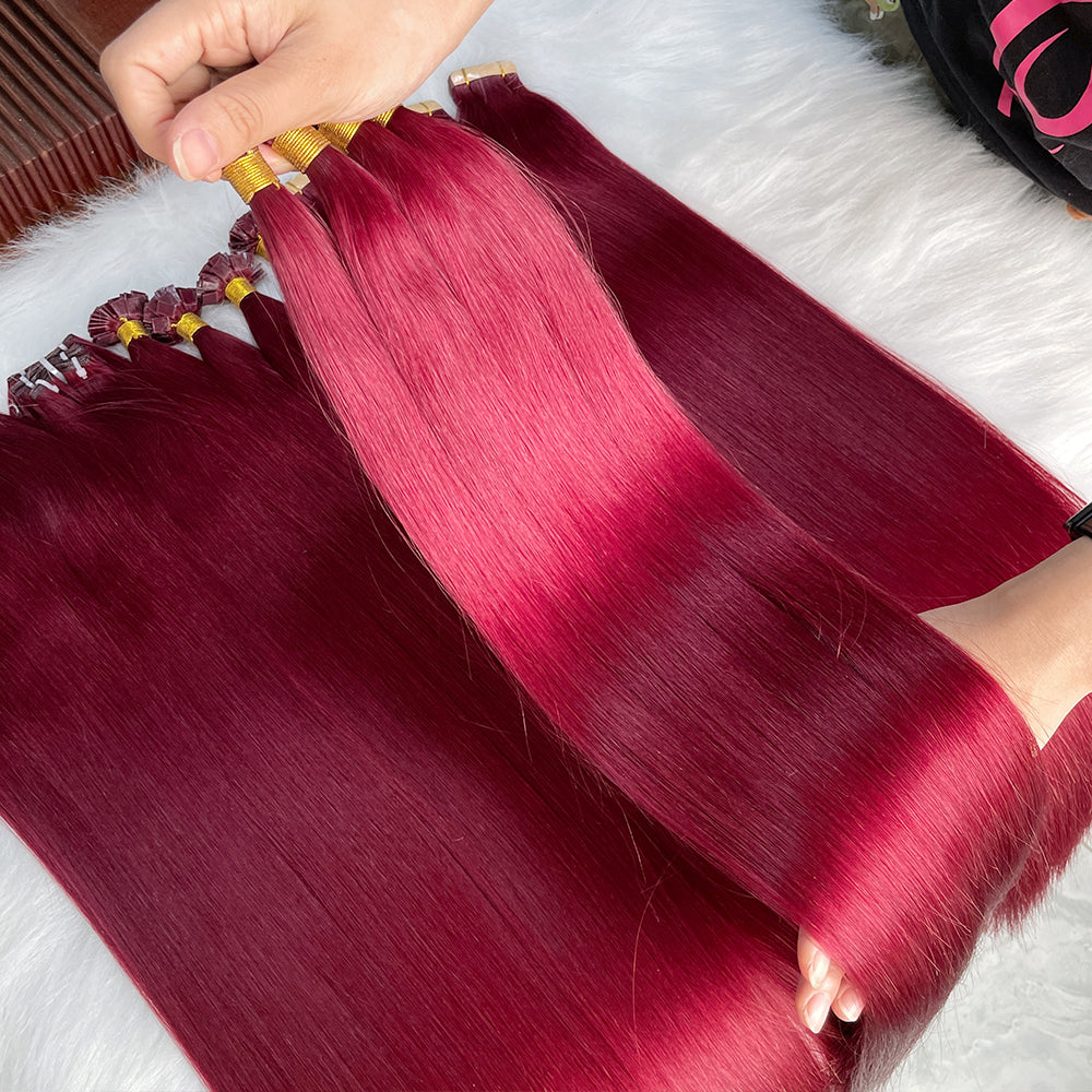 AngelBella I-Tip Hair Extensions European One Donor Raw Human Hair Dark Colors