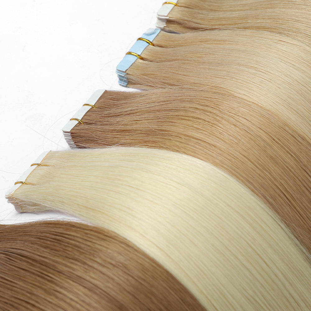 AngelBella Tape In Hair Extensions Human Hair, Light color, 100g 40pcs, Skin Weft Seamless Invisible,Remy Hair