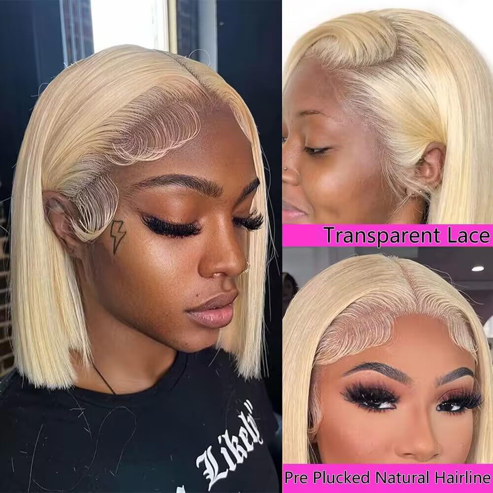 Blonde 613 Bob Wig Human Hair HD Transparent 13X4 Straight Bob Lace Front Wigs Human Hair Wear and Go Glueless Wig Human Hair Pre Plucked 613 Blonde Short Bob Lace Frontal Wigs For Black Women