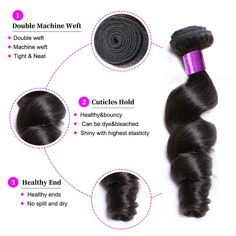 Vendor Wholesale Loose Wave Bundles 100% Unprocessed Virgin Remy Hair Loose Wave Bundles Weave Extension Double Weft Natural Wave Bundles
