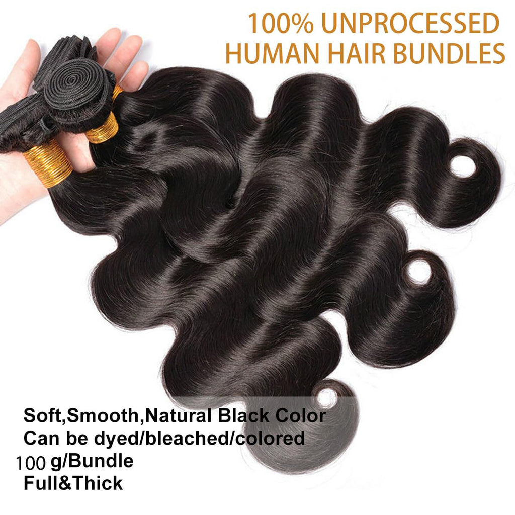Body Wave Bundles Human Hair 12 14 16 18 20 22 24 26 30 32 40 Inch Human Hair Bundle 100% Unprocessed Brazilian Virgin Hair Bundles Human Hair Extensions for Black Women Natural Color