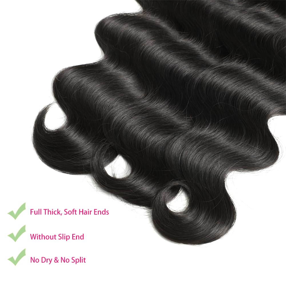 Angelbella Human Hair Bundles 18 20 22 24 Inch Body Wave Human Hair Bundles 100% Unprocessed Brazilian Virgin Hair Bundles Human Hair Natural Colour Extensions Quick Weave