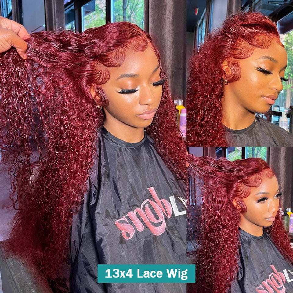AngelBella DD Diamond Hair 13X4 Transparent Lace Frontal 99J# Deep Wave Human Hair Wigs
