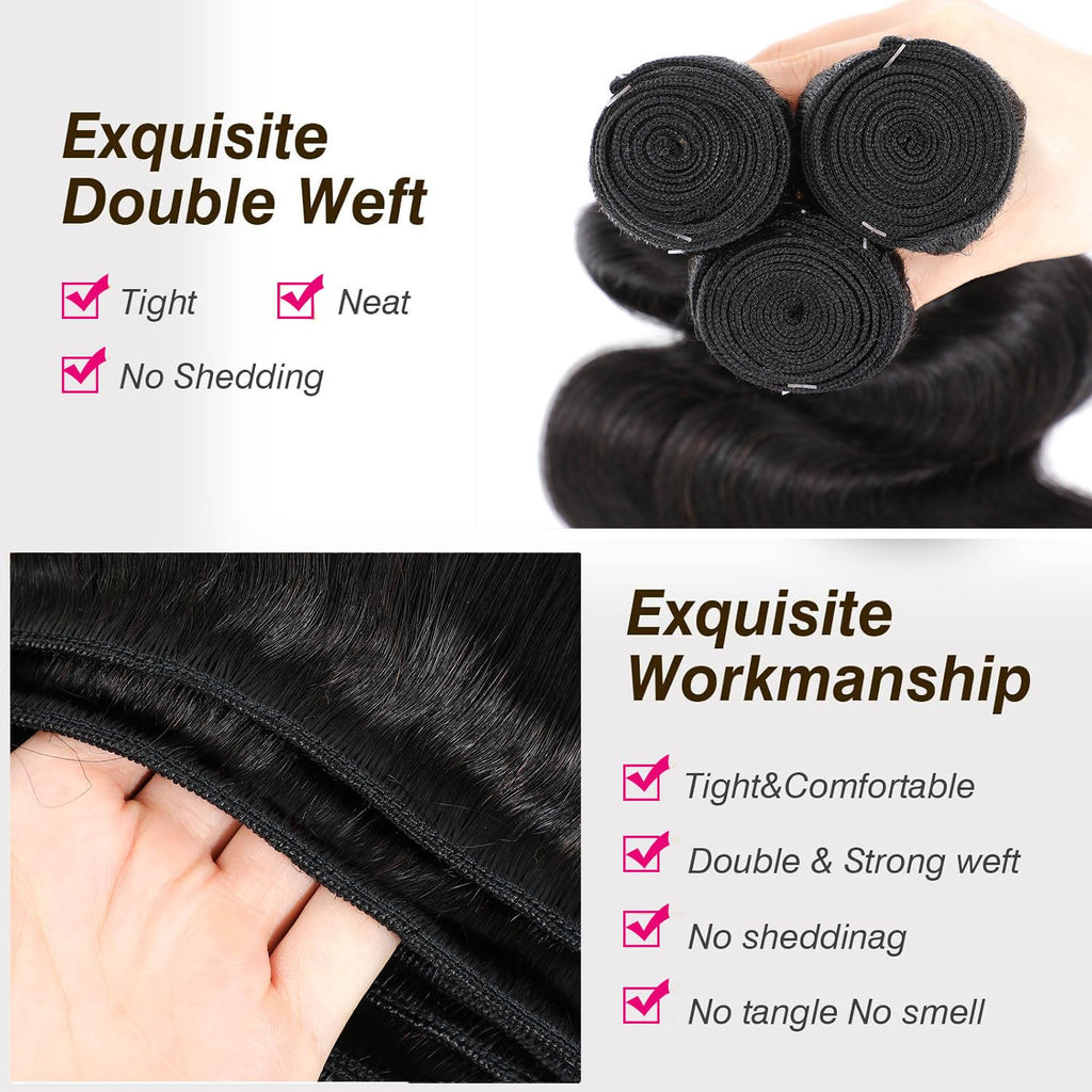 AngelBella Wholesale Human Hair Bundles 8-40 Inch 100% Unprocessed Brazilian Virgin Hair Glossy Quick Weave Body Wave Bundles Deals Natural Black Extensions