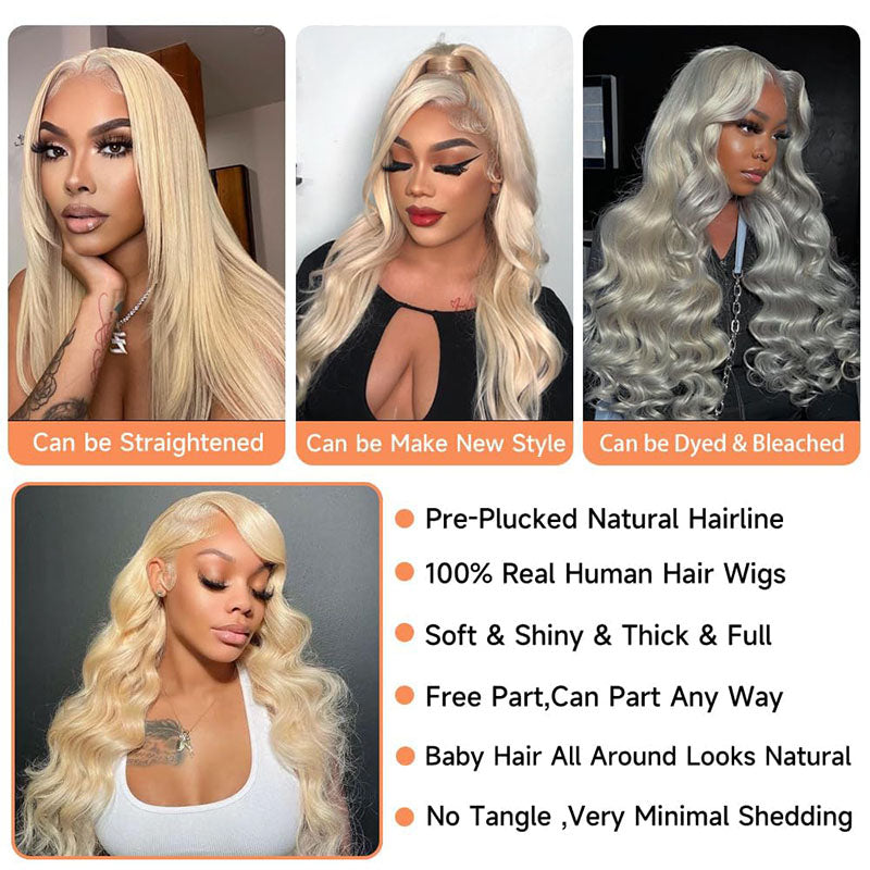 AngelBella 16-30 Inch 613 13x4 Lace Front Wig Human Hair 180 Density Blonde Body Wave Lace Front Wigs Human Hair Pre Plucked Blonde Wig Human Hair 613 HD Lace Frontal Wigs
