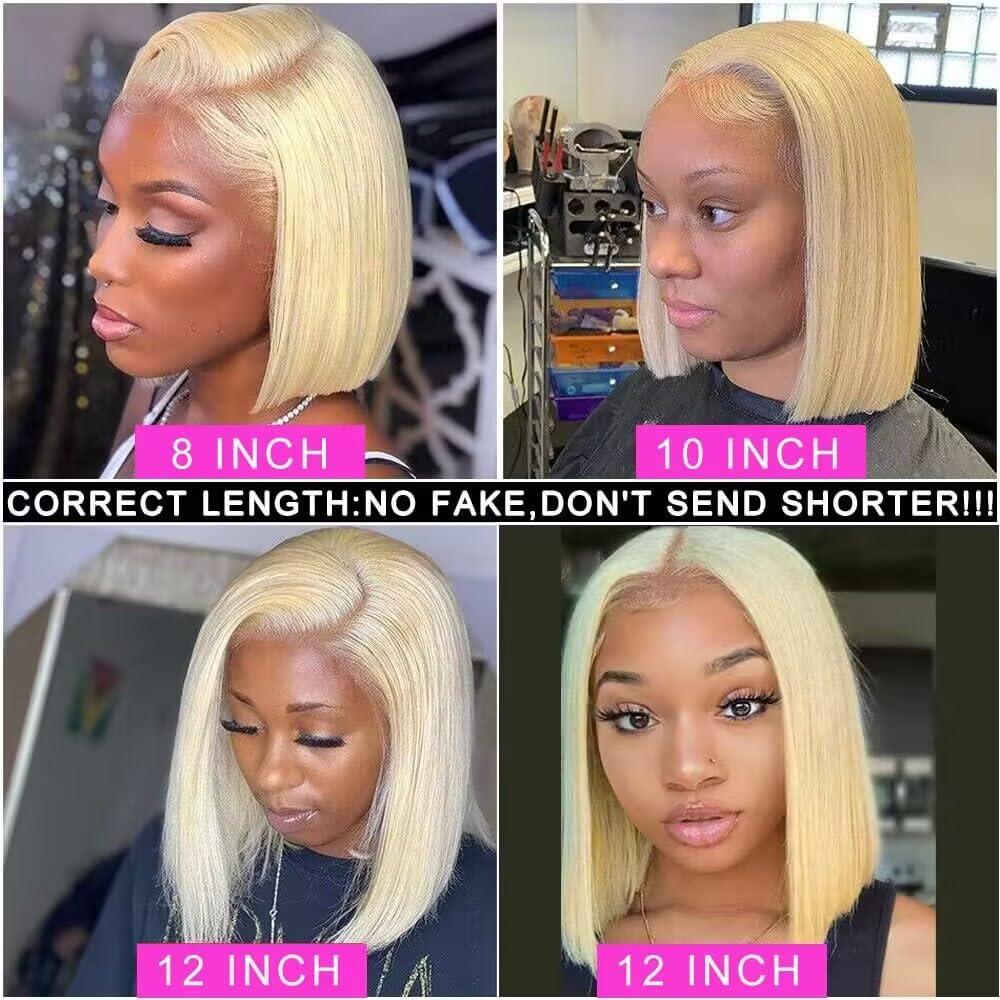 Blonde 613 Bob Wig Human Hair HD Transparent 13X4 Straight Bob Lace Front Wigs Human Hair Wear and Go Glueless Wig Human Hair Pre Plucked 613 Blonde Short Bob Lace Frontal Wigs For Black Women