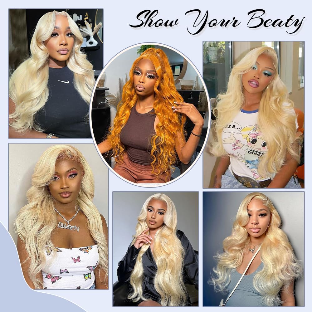 AngelBella 613 13x4 Lace Front Wig Human Hair 16-30 Inch Blonde Wig Human Hair Body Wave Lace Front Wigs Human Hair Pre Plucked 180 Density 613 Lace Frontal Wigs