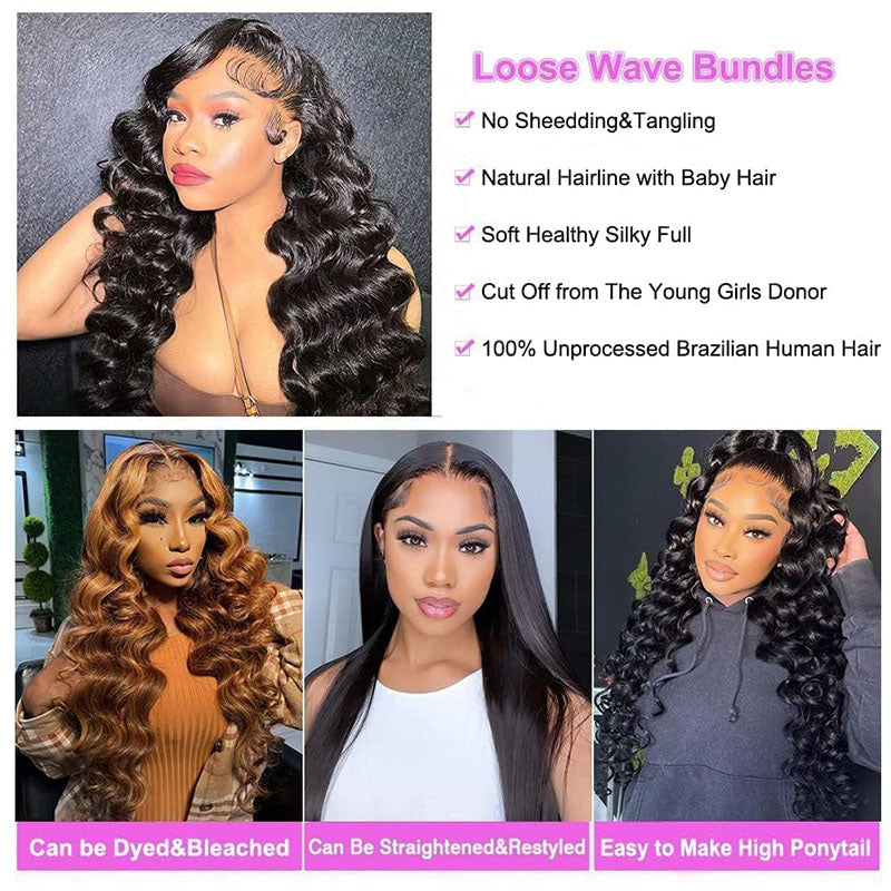 Vendor Wholesale Loose Wave Bundles 100% Unprocessed Virgin Remy Hair Loose Wave Bundles Weave Extension Double Weft Natural Wave Bundles