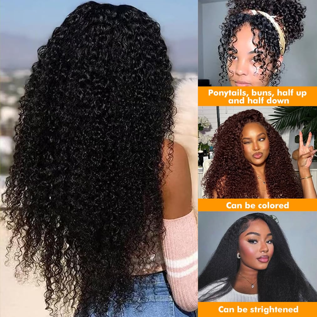 AngelBella Kinky Curly Hair Bundles 100% Human Hair Weave Bundles 12-40Inches 1 Pieces/Pack Black Color Quick Weave Sew in Extension Very Soft