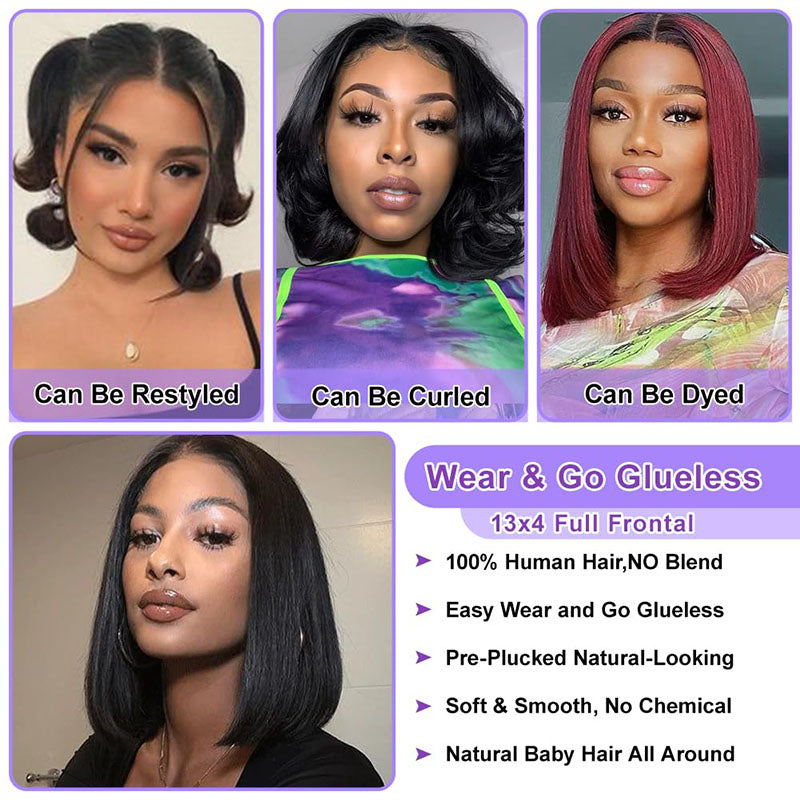 Bob Wig Human Hair 13X4 Lace Front Wigs Human hair 150% Density Short Straight Frontal Bob Wig Transparent Lace Frontal wigs Pre Plucked for Women Glueless Wigs With Baby Hair Natural black 10-18 Inch