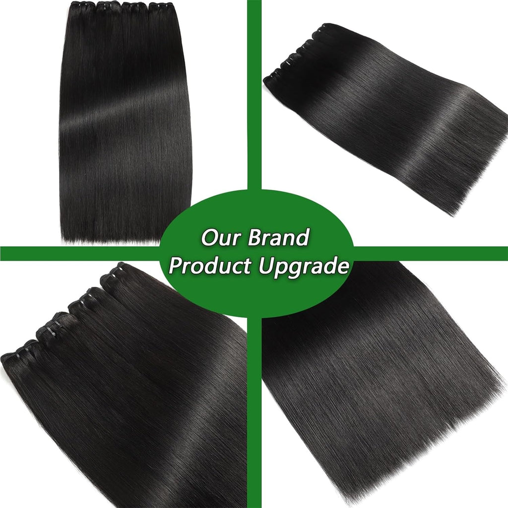 AngelBella Human Hair Bundles 12-32 Inch Straight Bundles Human Hair 100% Unprocessed Brazilian Remy Virgin Hair Extensions Raw Quick Weave Sew In Glossy Billion Hair Bundles Natural Black