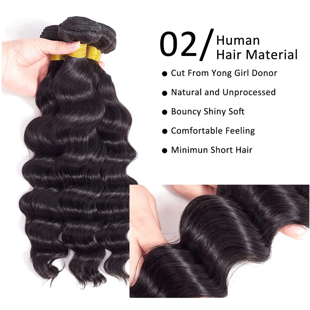 Brazilian Ocean Wave Human Hair Weave Bundles 12-40 Inch Ocean Wave Real Virgin Remy Unprocessed Short Bundles Sew In Hair Extensions Wet And Wavy Natural Black Color For Women Girls 95g
