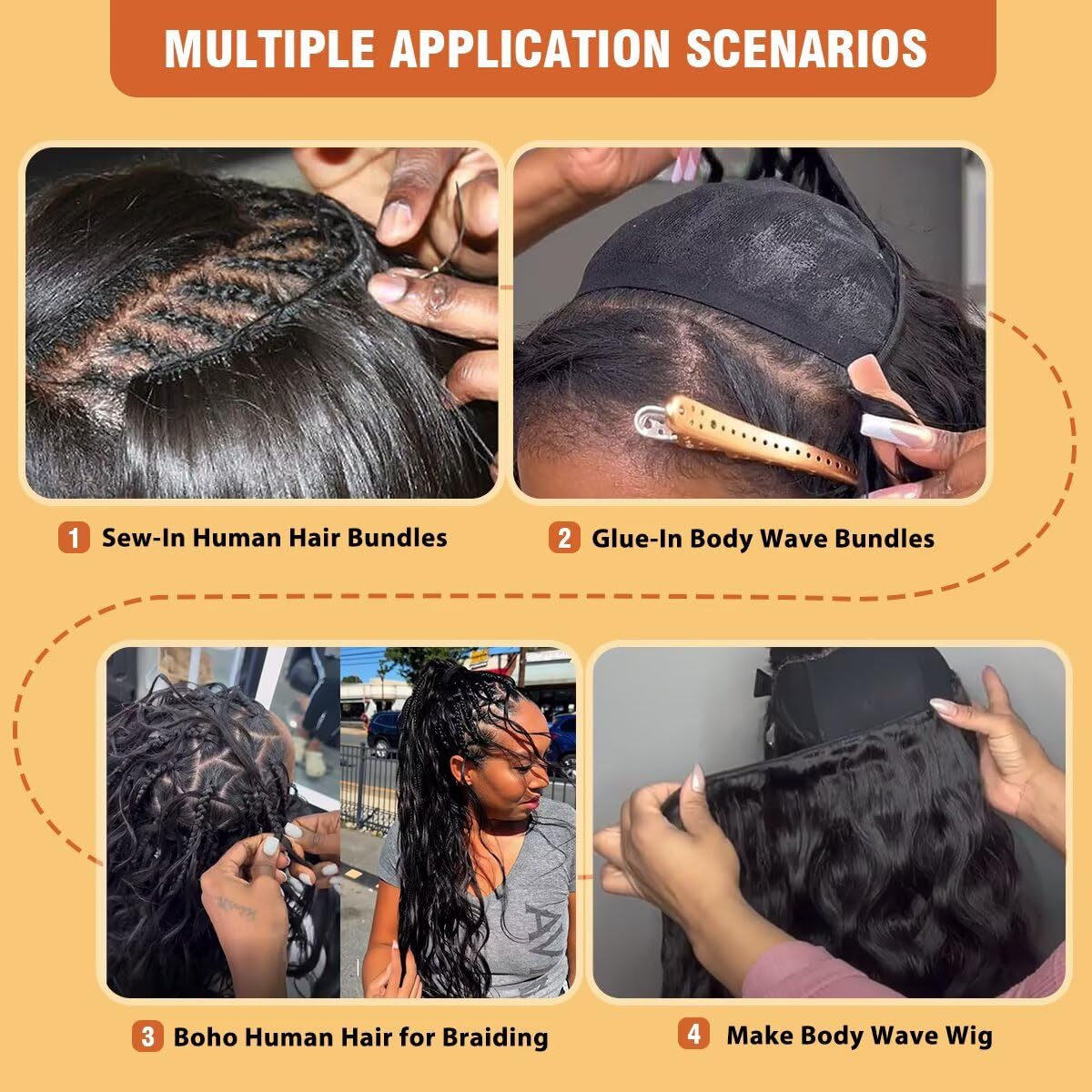 12A Human Hair Bundles 18 20 22 24 Inch Water Wave Bundles Human Hair 100% Unprocessed Brazilian Virgin Organique Quick Weave Bundle for Women Wet and Wavy Human Hair Extensions Natural Black