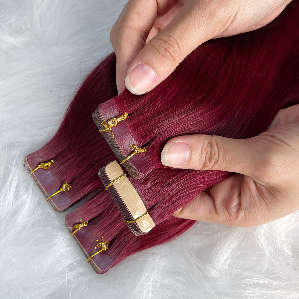AngelBella Tape In Hair Extensions Human Hair, dark color, 50g 20pcs, Skin Weft Seamless Invisible, Silky Straight with Thick Ends, European oned onor raw hair