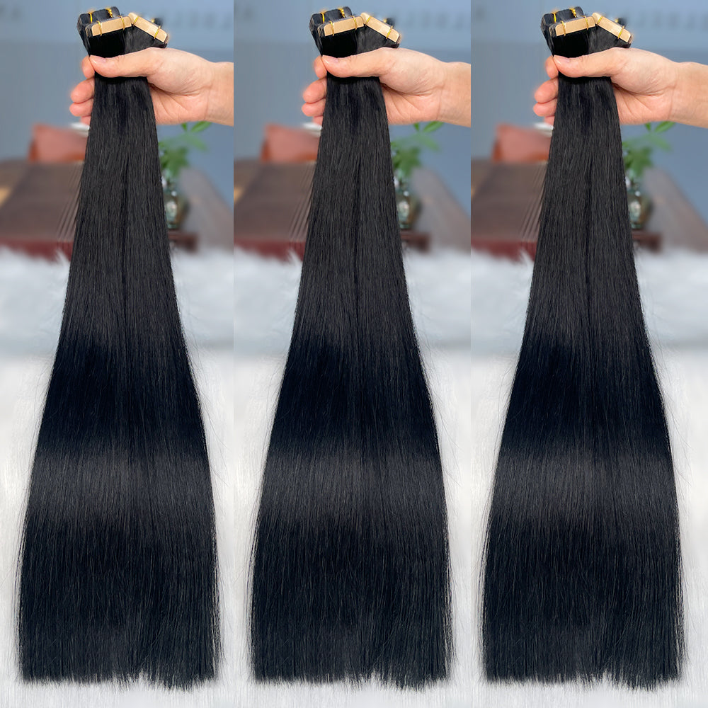 AngelBella Tape In Hair Extensions Human Hair, dark color, 50g 20pcs, Skin Weft Seamless Invisible, Silky Straight with Thick Ends, European oned onor raw hair