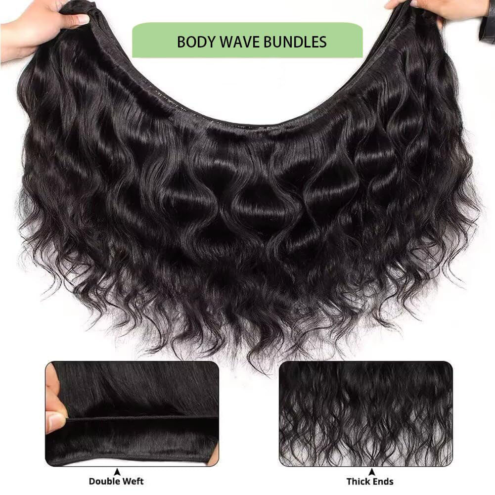 Angelbella Human Hair Bundles 8-40 Inch Body Wave Bundles Human Hair 100% Unprocessed Brazilian Virgin Hair 1 Bundles Double Weft Hair Extensions for Black Women Natural Black