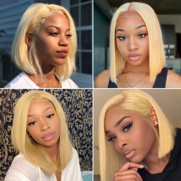 AngelBella Queen Doner Virgin Hair 13X4 Transparent 613 Bob Wig Straight Raw Hair Lace Frontal Human Hair Wigs