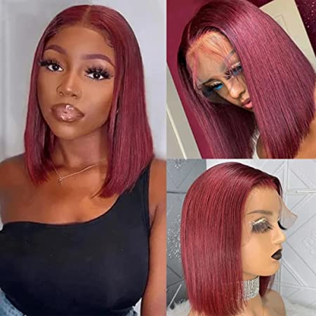 AngelBella Queen Doner Virgin Hair 13X4 HD 99J#Bob Wig Straight Raw Hair Lace Frontal Human Hair Wigs