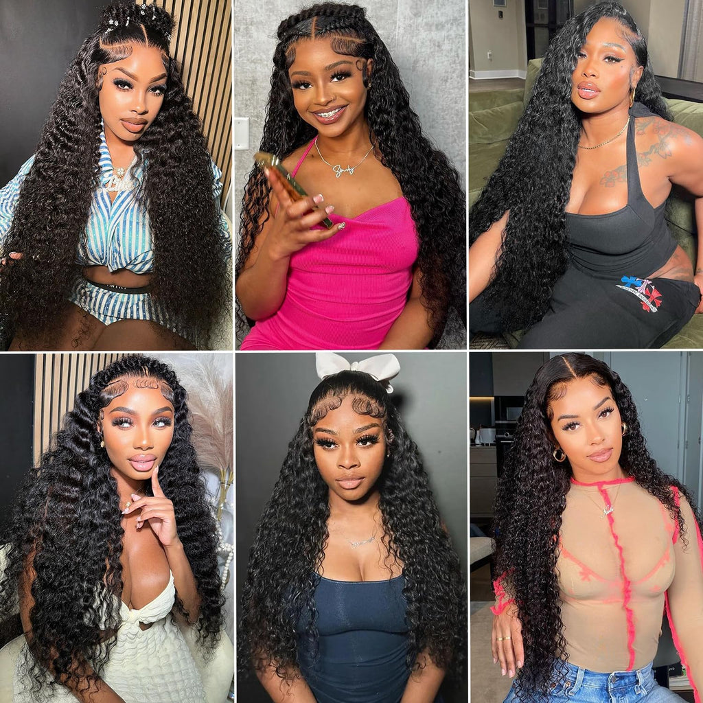 AngelBella Brazilian Deep Wave Human Hair Bundles 12-32 Inch 100% Unprocessed Brazilian Virgin Human Hair Weave Bundles Curly Wave Hair Extensions Natural Color