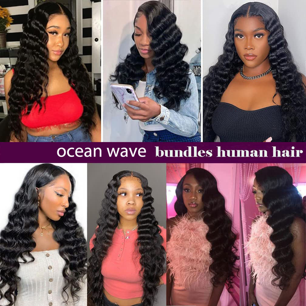 Ocean Wave Bundles Human Hair Bundles 12-40 Inch 100% Unprocessed Brazilian Virgin Human Hair Bundles,Ocean Wave Bundles,Can Be Dyed and Bleached Natural Black Color